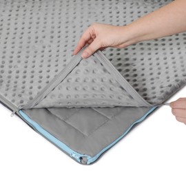 15lb Weighted Blanket + A FREE Minky Cover, Exclusive Stay-Put Zipper System Eliminates Weight Shifting & Bunching, New Cool & Silky MICROPEACH Fabric, Glass Beads, For Adults, Kids, Large Queen 60x80