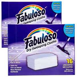 Fabuloso Dry Cloths - Sweeping Pads for Use with Fabuloso Dry + Wet Sweeper for Bold and Bright Cleaning Experience - Clean Your Floors with Ease, 16 Count - 2 Pack