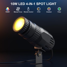 10W RGBW 4 in 1 Mini Pinspot Light Remote Control Spotlight Super Bright Beam Pin Spot Light Disco Ball Light Jump Gradual Pulse Modes for Disco Party Bar Club Show Wedding Children's Theater