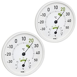 TFA Dostmann Analogue Thermo-Hygrometer 45.2045.02 for Indoor and Outdoor Use with Coloured Comfort Zones L 130 x W 20 x H 165 mm White Set of 2