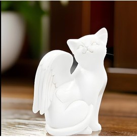Carson 5.25" White Cat Angel Figurine- Cat Memorial Gifts for Loss of Cat- Cat Figurines Home Decor- Pet Loss Gifts Cats- Cat Statue for Home Decor- Cat Garden Statue Outdoor Decor