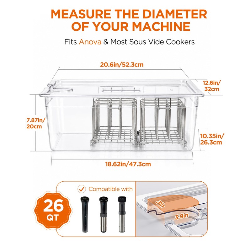 26 Quart Extra Large Sous Vide Container with Lid, Include