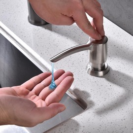 Qeemee Kitchen Sink Soap Dispenser, Built in Soap Dispenser Kitchen Countertop, Brushed Nickel ABS Pump Head with Refillable Bottle, Under Counter Dish Soap Hand Lotion Dispenser