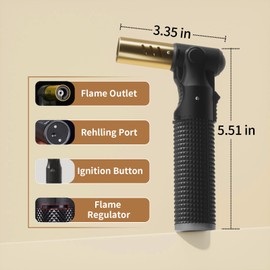 2 Pack Refillable Butane Torch Lighter with Adjustable Jet Flame, Portable Culinary Blow Torch for Kitchen Cooking, Baking, BBQ, Welding & Camping (Desserts, Soldering, Grilling) Black/Gold