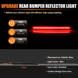 ATROVI LED Rear Bumper Reflector Light for 2015 2016 2017 Fo-rd Mu-stang, 3-in-1 with Smoked Lens Turn Signal & Rear Brake & Driving Light, 72-SMD LED Bumper Reflector Light, 2 PCS