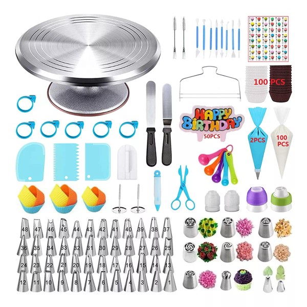 CACTUS_MX Base Giratoria Pasteles Acero Inoxidable Herramientas Kit357