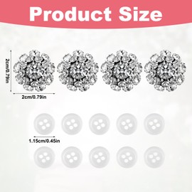 Gosknor Set of 4 Rhinestone Button Covers with 10 Sewing Buttons, Removable Flowers Rhinestone Button Cuffs for Women's Clothing Crafts