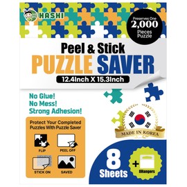 HASHI Puzzle Saver 8 Sheets (12.4 x 15.3 Inches) with 8 Hangers, Preserve 2 x 1000 Piece Puzzle, Jigsaw Puzzle Glue Sheets, Easy Peel & Stick, No Mess, Puzzle Backing Adhesive Sheets