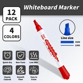Sipa Whiteboard Markers Pens, 12 Bulk Dry Wipe Chisel Tip Erasable White Board Markers Pens Colour, Low Odor Flip Chart Markers, Ideal for Classroom, Office, Teachers and Students