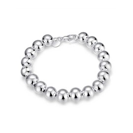 Designer Inspirations Boutique 10MM Bead/Ball Bracelet for Women/Ladies/Girls (Hollow/Light Weight) - 925 Sterling Silver Plated - 8" Inch Classic Beaded Bracelet