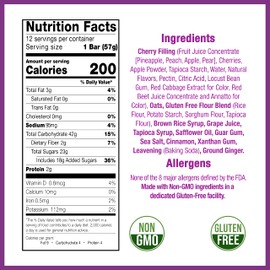 Betty Lou's Fruit Bars, Cherry Pack of 12, Gluten Free, Vegan, Non GMO, Deliciously Healthy Snacks Made with All Natural Fruit Juice, Individually Wrapped, 2 oz. Each, 12 Bars