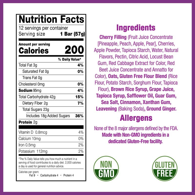 Betty Lou's Fruit Bars, Cherry Pack of 12, Gluten Free,