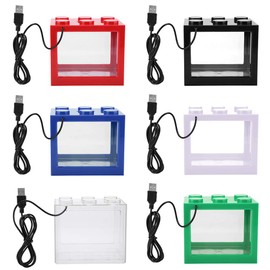 Aquarium Fish Tank,Decorative Mini Aquarium USB LED Light Lamp Fish Tank Desktop Lamp Fish Tank(red)