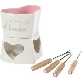 Precious Moments 192408 I'm So Glad I Fondue Ceramic Metal And Wood 6-Piece Fondue Set