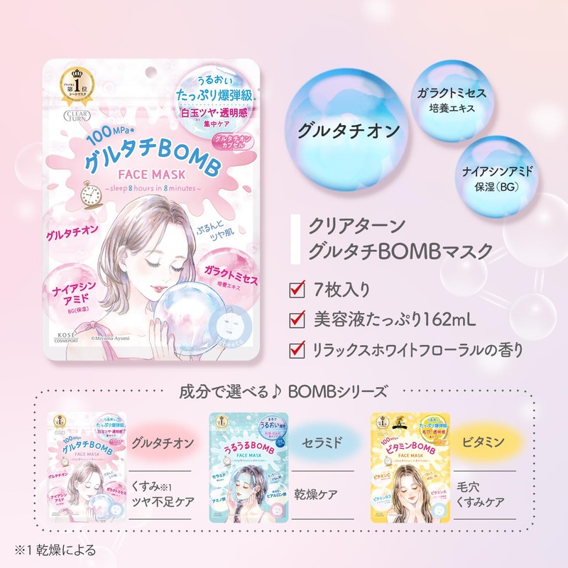 Clear Turn Glutachi BOMB Mask, Face Pack, Face Mask, Hypoallergenic,