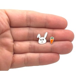 Rabbit and Carrot Earrings Easter Bunny 925 Sterling Silver