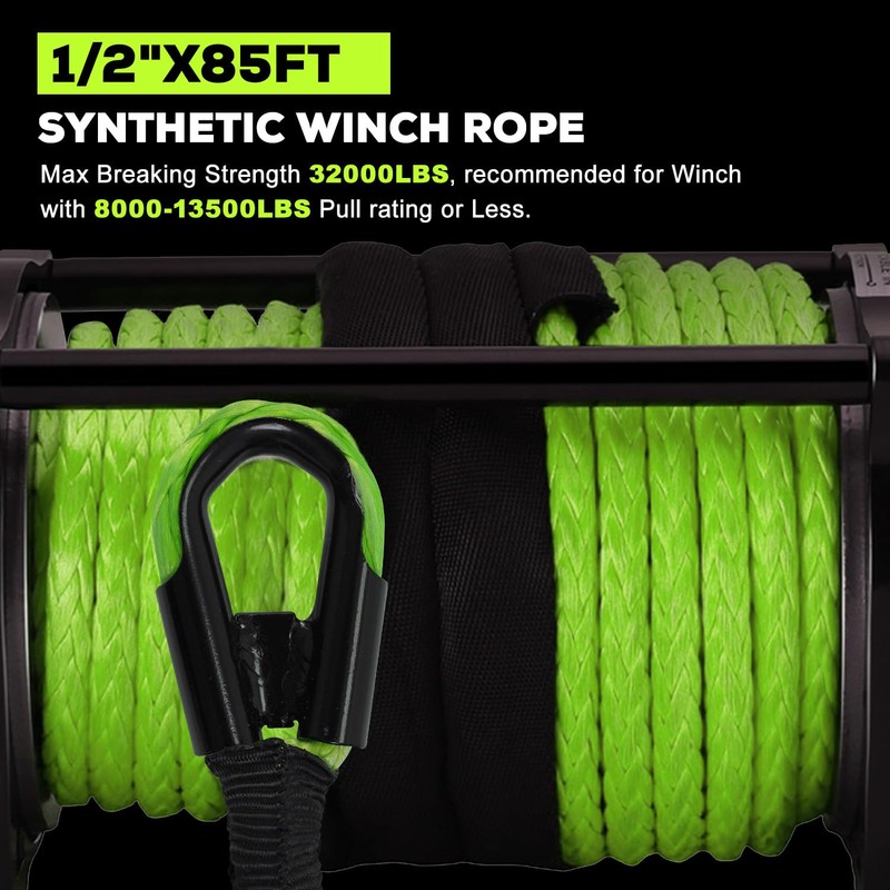 Synthetic Winch Rope Kit, 1/4" x 50ft 10000LBS Blue Winch
