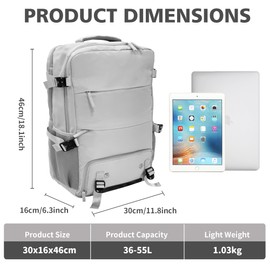 CATCHLUCK Travel Backpack for Women Men Carry On Backpack Travel Laptop Work Bag Laptop Rucksack with USB Charging Port, Gray