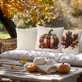 QIONG MENG Fall Pillow Covers 18x18 Inch Set of 2 Pumpkin Maple Leaves Decorative Throw Pillow Cases Autumn Harvest Vintage Pillowcase for Home Farmhouse Living Room Decor