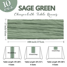 Heneger 10 Pack 17 x 108 Inch Sage Green Table Runner Cheesecloth