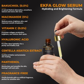 Ekfa Glow Face Serum with Bakuchiol, Niacinamide & Vitamin C | Anti-Aging, Pore Control & Acne Care | Fragrance-Free, Lightweight Hydration for Sensitive Skin – 30ml