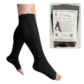 Presadee Open Toe Inverted Zipper 20-30 mmHg Firm Compression Calf Leg Socks (4, Black)