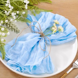 Loopiske 60pcs Sky Blue Cheesecloth Napkins Washable Boho Gauze Table Cloth Napkins Bulk 21x21 Inches for Wedding Party Bridal Baby Shower Birthday Summer Table Decor