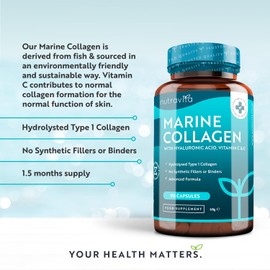 Nutravita Marine Collagen 1000mg Enhanced with Hyaluronic Acid 100mg - 90 Super Strength Capsules - Hydrolysed Collagen Supplements - Vitamin C, Vitamin E, Vitamin B2, Zinc, Copper - Made in The UK