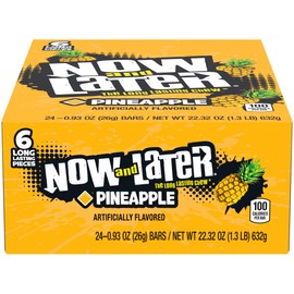 Now & Later Original Taffy Chews Candy, Pineapple, 0.93 Ounce (Pack of 24)