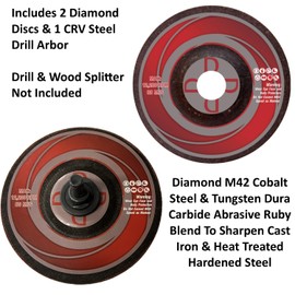 Keyfit Tools Drill Powered DiamondDisc Blade Sharpener Kindling Splitter XL Ax Axe Hatchet (2 Pack) Diamond Carbide Steel Made For Super Fast Extremely Sharp Log Firewood Cracker Splitting Blades