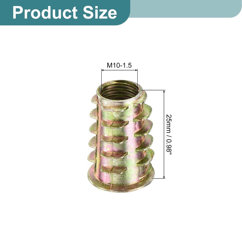sourcing map 25Pcs Threaded Inserts, M10-1.5x25 Zinc Alloy Hex-Flanged Nut