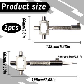 Pack of 2 universal construction keys, architect keys, long and short construction keys, construction site keys with measuring scale, for opening, mortise cylinder lock, silver, zinc alloy