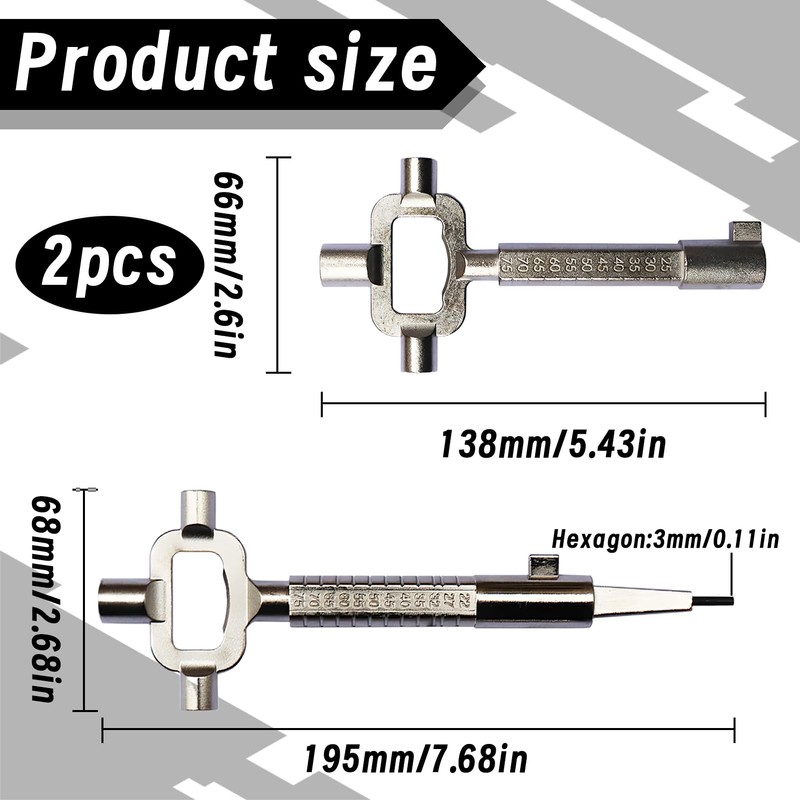 Pack of 2 universal construction keys, architect keys, long and