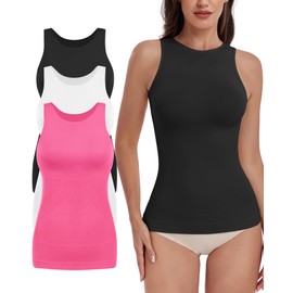 EUYZOU Women 3PK Shapewear Tummy Control Tank Tops Seamless Compression Tops Body Shaper Camisole, Black/White/Pink L