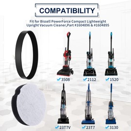 Filtro de aspiradora para aspiradora vertical compacta Powerforce compacta, ligera, correa para Bissell Powerforce Compact, modelo 3508, 2112, 1520, 23T7 Series, parte 1604895/1604896 (paquete de 6)