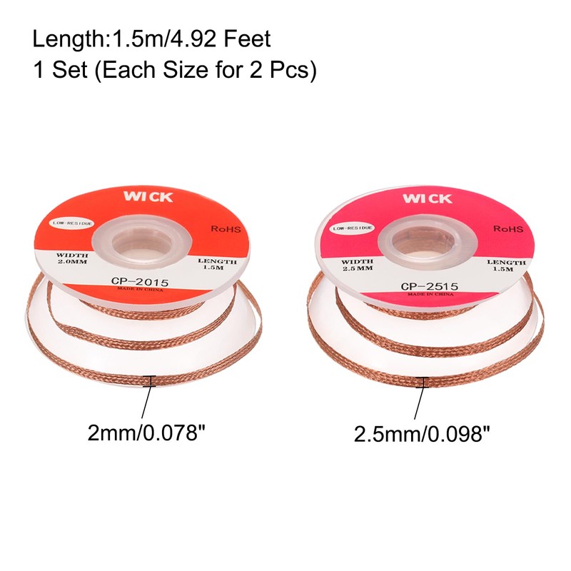 sourcing map Solder Wick Braid No-Clean Desoldering Wick Braid 0.08/0.1