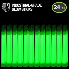 Swiss Safe Premium 6" Glow Sticks - Extra Bright, 12+ Hour Duration, Emergency Ready (Green 24-Pack)