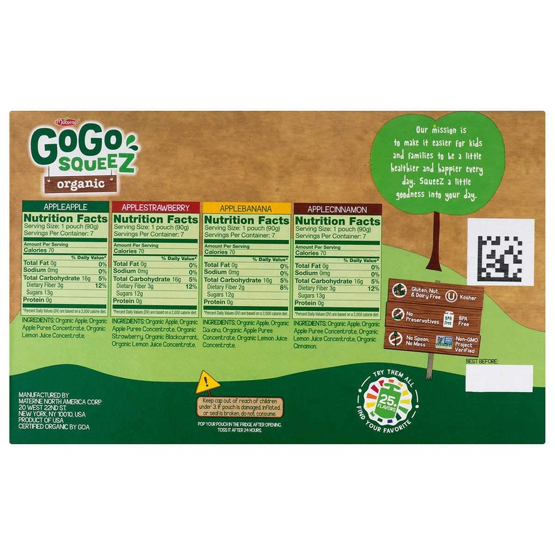 GoGo SqueeZ Organic Applesauce, Variety Pack, 3.2 oz, 28-count