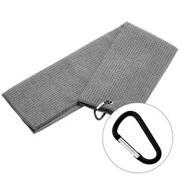 Vetoo Tri-fold Golf Towel | Premium Microfiber Fabric | Waffle Pattern | Heavy Duty Carabiner Clip for Hanging on Golf Club Bag (03.Grey)