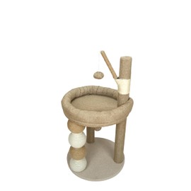 30-in Small Cat Tree Tower with Sisal Scratching Posts, Padded Platform, Dangling Toy - Perfect Small Cat Tower for Indoor Cats - Beige