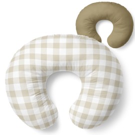 Pobibaby 1-Pack Premium Nursing Pillow Cover - Ultra Soft & Stretchy 96% Cotton, Breastfeeding Pillow Cover for Baby Boys and Girls (Gingham Khaki)