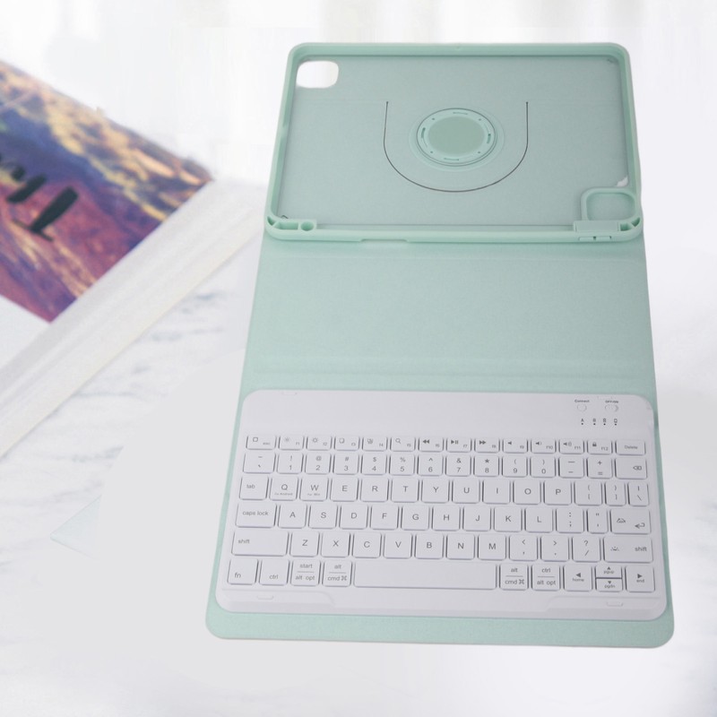 Tablet Protective Case Light Green Folding Stand Cover with Keyboard