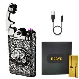 RSBYE Plasma Lighter USB Rechargeable Electric Lighters Windproof Flameless Dual Arc Lighter Electronic Cool Lighters for Candle, Incense Stick, Outdoor Camping（Black）