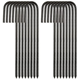 16Pack 12 inch Rebar Stakes Heavy Duty J Hook, Galvanized Ground Stake Tent Stakes, Curved Steel Plant Support Garden Stake, Chisel Point End Stakes for Camping Tent, Swing Sets, Fence Anchors, Black