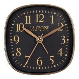 La Crosse Clock 617-379B Black Square Silent Sweeping Analog Alarm Clock