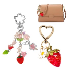 FANEVER 2 Pack Cute Cherry Strawberry Bag Keychain for Women Kawaii Charms Key Chain Accessory for Purses Bags Backpack (Multi)