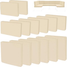 FKSLIFE 14Pieces Patio Cushion Covers Replacement,Outdoor Couch Cushions Covers Waterproof Furniture Cushion Covers Slipcovers Set with Zippers,Cover Only(Beige, 23.6×23.6×3.35 inches)