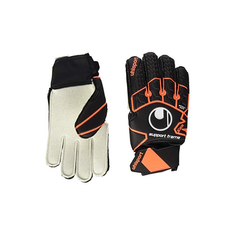 uhlsport Soft Resist Supportframe Goalkeeper Glove Men's, Black/Fluo Orange/White, 5