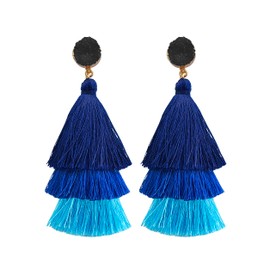 Layered Tassel Earrings for Women Bohemian Colorful Tiered Tassel Dangle Drop Earrings for Christmas Mother's Day Gift (Blue Gradient color)
