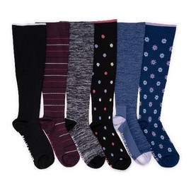 MUK LUKS Women's 6 Pack Nylon Compression Knee-High Socks, Multi, One Size Wide